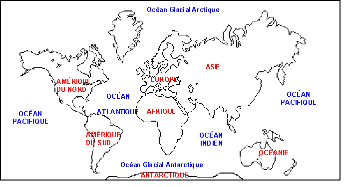 Carte des oceans et continent