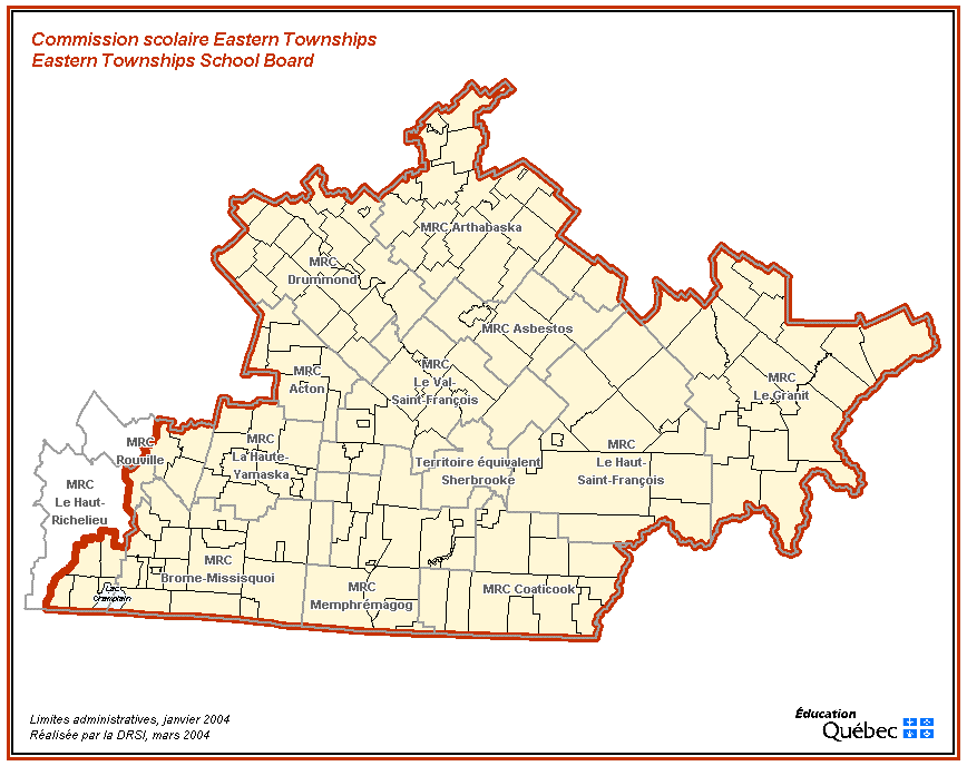 Les divisions représentent les cantons dans l’Estrie