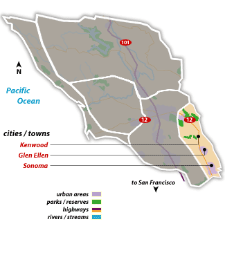 Situation géographique de la vallée de Sonoma