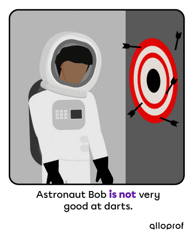 He’s not/is not//isn't very good at darts