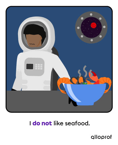 I don't/do not like seafood.
