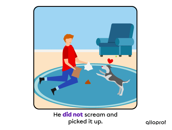 A person picks up his puppy’s gift. 