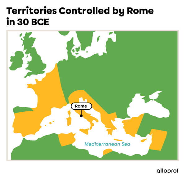 Map of the territories controlled by Rome in 30 BCE.