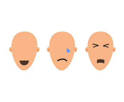 Faces showing happy, sad and angry expressions.