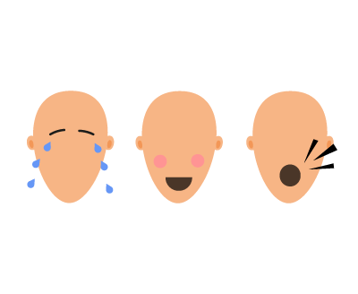 A face laughing, one crying and one yelling.