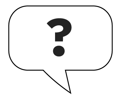 A question mark in a speech bubble.