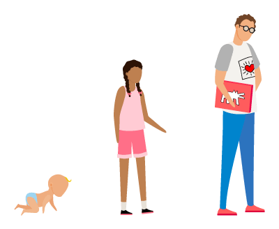 A baby, a young girl and a grown-up.