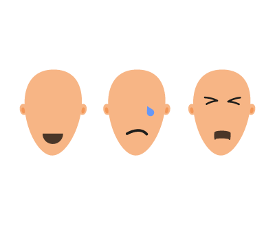 Faces showing happy, sad and angry expressions.