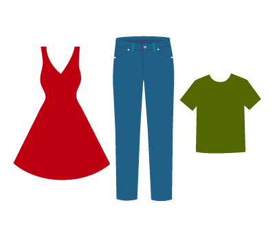 A dress, a pair of pants and a t-shirt.