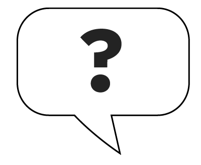 A question mark in a speech bubble.