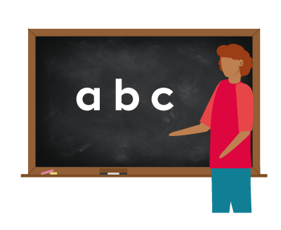 A teacher writing on a blackboard.