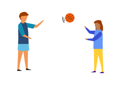 Two people tossing a ball.