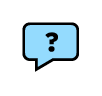 A question mark in a speech bubble.