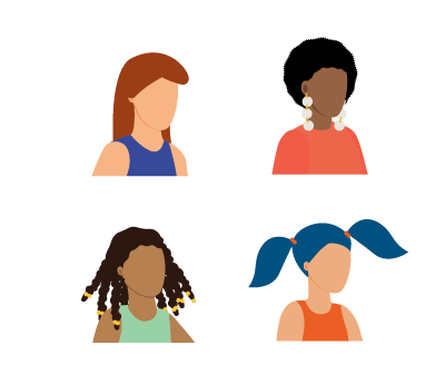 People with hair of different colours and styles.