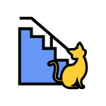 A cat at the bottom of the stairs.