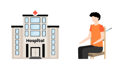 A hospital and a person getting a shot.