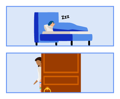 A person arriving home from work and another sleeping.