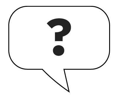 A question mark in a speech bubble.