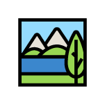 Mountains, a river and a forest.