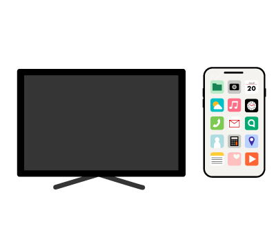 Illustration of a TV screen and a cellphone.