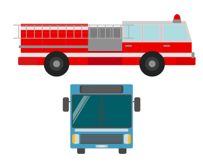 Illustration of a fire engine and a bus.