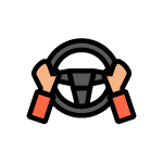 Hands on a steering wheel.