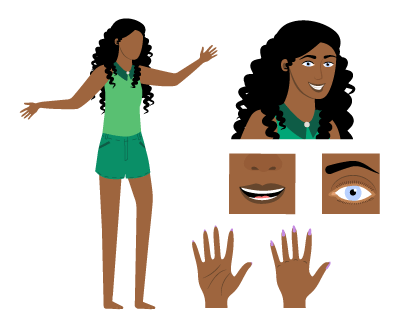 A person standing, with their face, eye, lower face and hand highlighted.