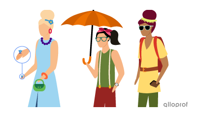 Clothing accessories like a ring, a purse, an umbrella, sunglasses and a belt.