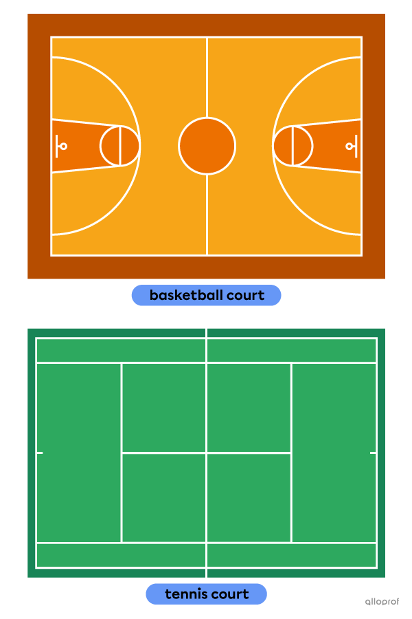 A basketball court and a tennis court.