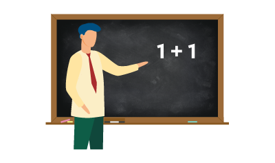 1 plus 1 on a chalkboard.