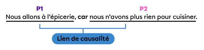 Deux phrases coordonnées qui sont liées par un lien de causalité.