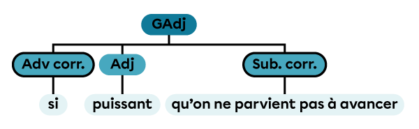 Exemple de subordonnée corrélative enchâssée dans un groupe adjectival.