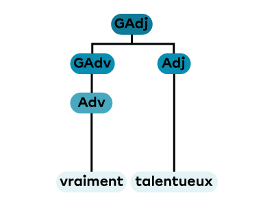 Un groupe adjectival constitué d’un groupe adverbial et d’un adjectif.