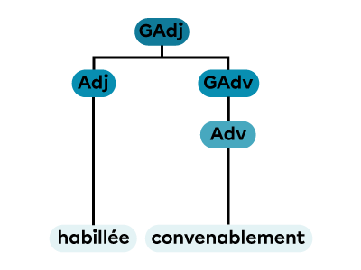 Un groupe adjectival constitué d’un adjectif et d’un groupe adverbial.