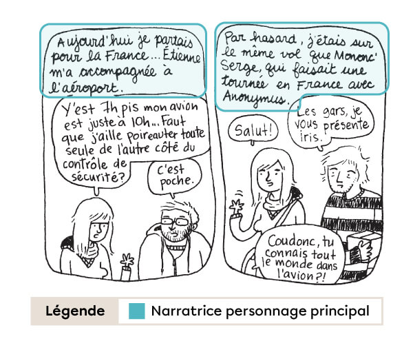 Un exemple de narration d’une narratrice personnage, contenue dans des cartouches.