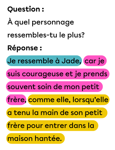 Un exemple de question de réaction et la réponse attendue.