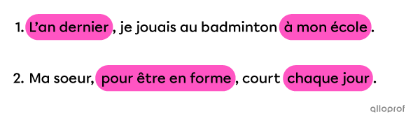 On retrouve deux compléments de phrase dans chacune des ces phrases. 