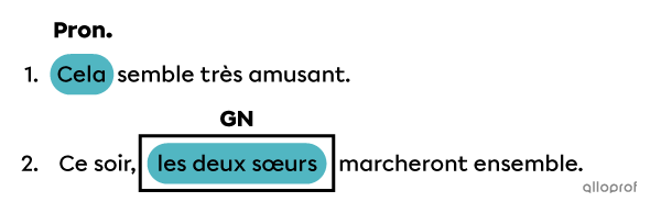 Dans ces phrases, le pronom cela et le groupe du nom les deux soeurs occupent la fonction sujet. 