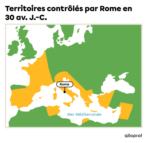 Carte des territoires controlés par Rome en 30 av. J.-C.