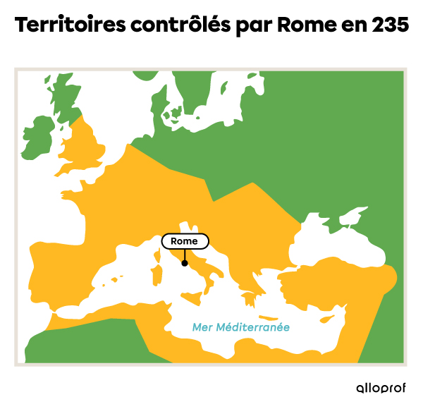 Carte des territoires controlés par Rome en 235 apr. J.-C.