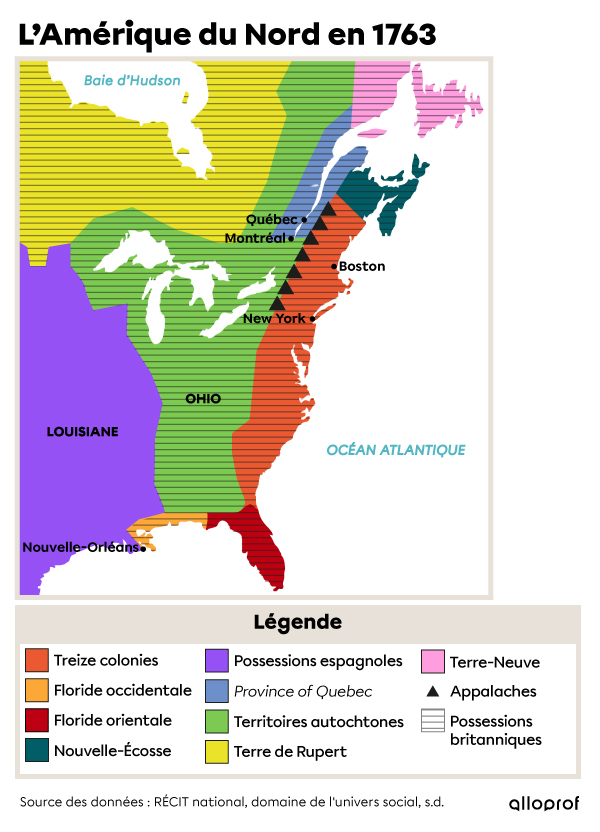 Carte de l’Amérique du Nord en 1763.