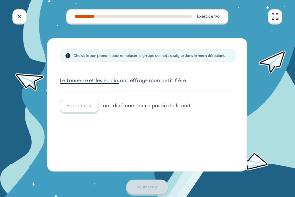 Un aperçu de l'exercice Pronoms. 