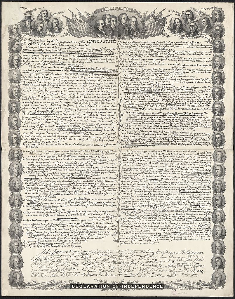 Document écrit avec au bas l'inscription Declaration of independence