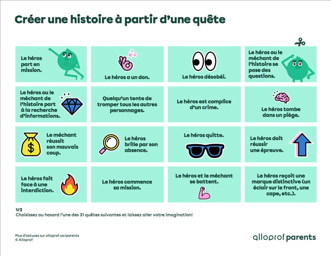 Recette pour aider mon enfant à créer une histoire  Alloprof