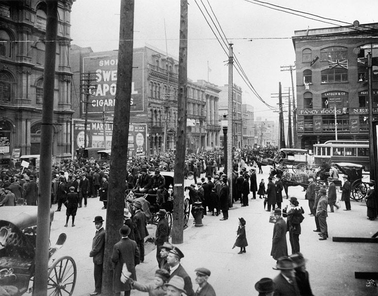 An anti-conscription protest held in Montreal on May 24, 1917.