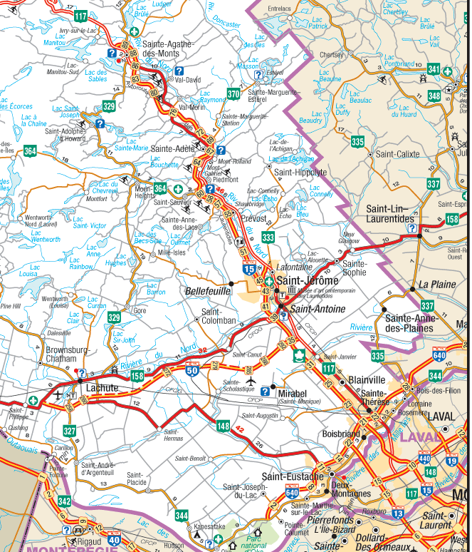 carte routière des Laurentides