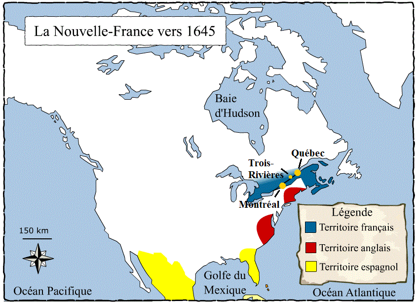 ​ ​Carte des premiers établissements de Nouvelle-France vers 1645