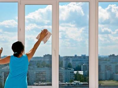 The window is made of transparent glass to let light in. 