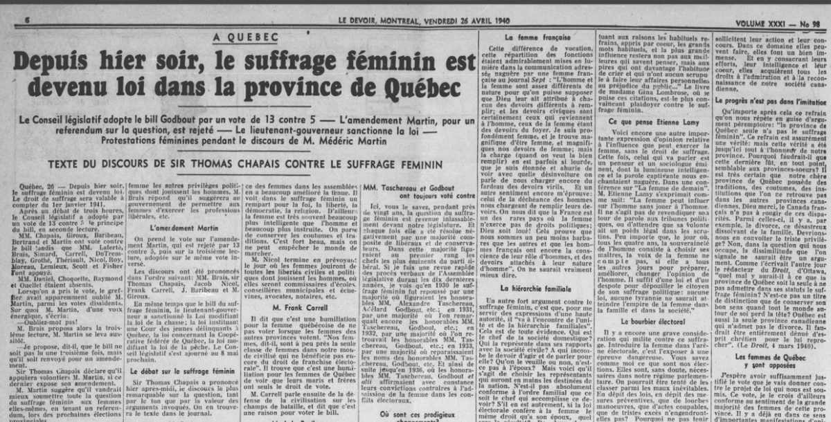 ​Un article de journal sur le suffrage féminin