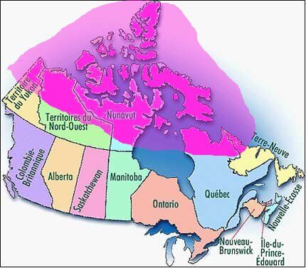 En rose, le territoire traditionnellement occupé par les Inuits